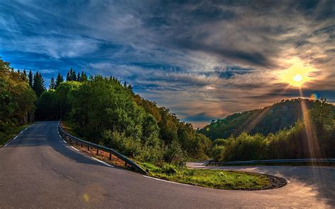 Hd Wallpaper Sunny Mountain Road Sunny Road Roads Background Fores
