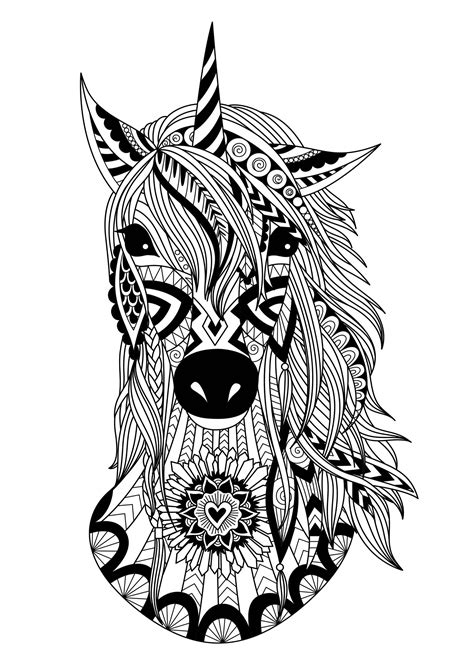 Licorne zentangle simple  Licornes  Coloriages difficiles pour adultes