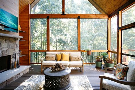 Outdoor Living Space Enhances A Backyard View Rustic Porch Atlanta By Atlanta Design And Build