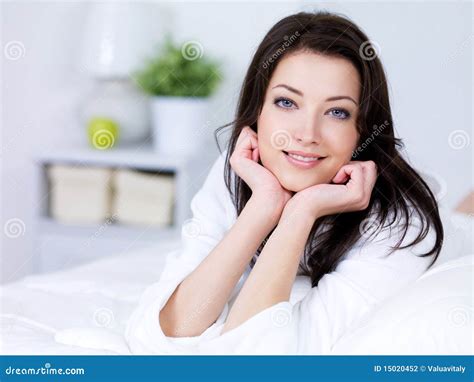 Beautiful Woman With Attractive Smile At Home Stock Photo Image Of