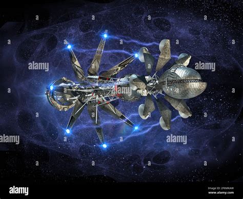 3d Illustration Of A Warp Drive Spaceship In Interstellar Travel For