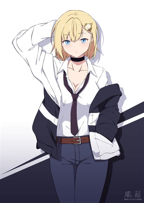 Belt Touching Hair Tie Digital 2d Digital Art Anime Anime Girls Blonde