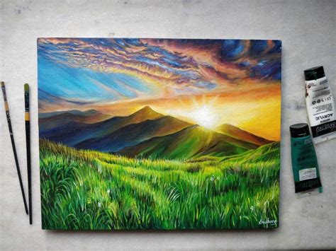 Sunrise In The Mountains Acrylic Painting In 2020 Sunrise Painting