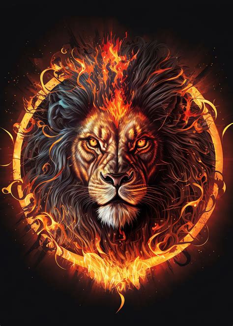 Fire Lion Head Poster Picture Metal Print Paint By Betusixart