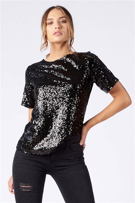 Womens Want That Trend Sequin Top Black In 2020 Sequin Top Black Sequin Top Tops