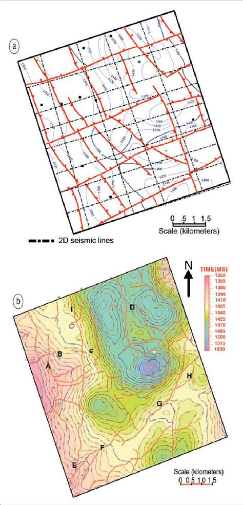 Time Structure Maps From A 2d Seismic Data And B 3d Seismic Data