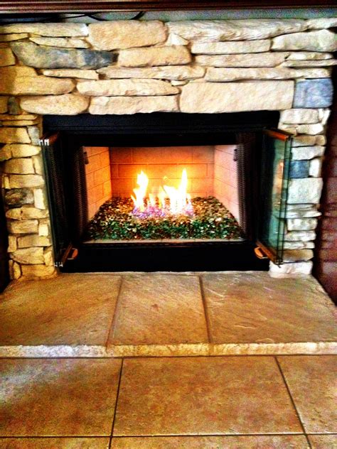 Indoor Gas Fireplace Crystal Fire Glass Green Brown Bronze Gold Crystals Tropical House Ideas