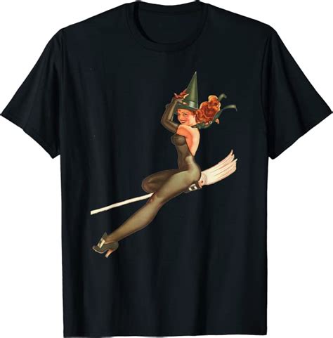 Vintage Pin Up Girl Witch Halloween T Shirt Amazon Co Uk Fashion