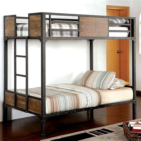 Industrial Style Metal Twin Bunk Bed