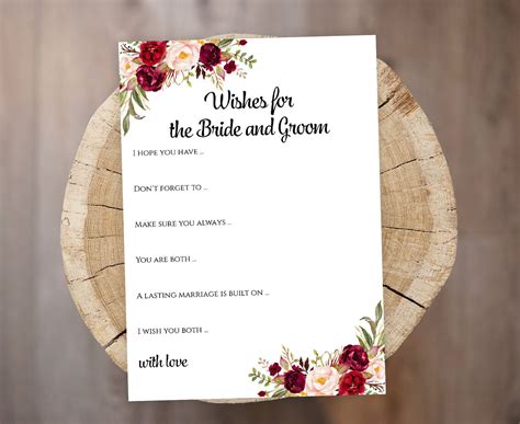 Wishes For The Bride And Groom Printable Cards Burgundy Etsy Wishes