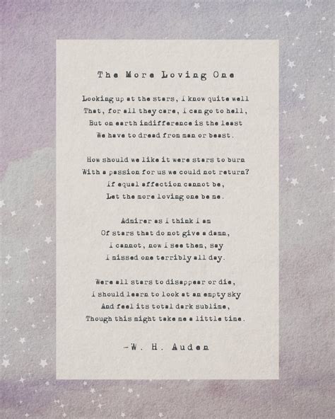 The More Loving One By W H Auden Poetry Print Etsy