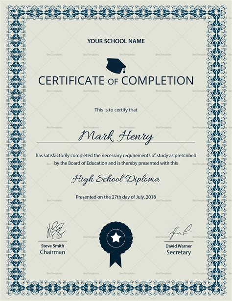 Real estate compliance certificate template. High School Diploma Completion Certificate Design Template ...