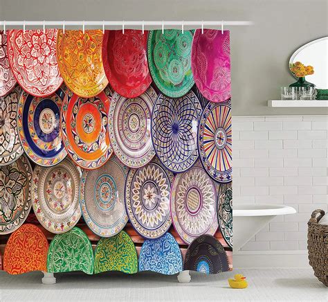 Moroccan Shower Curtain Traditional Arabic Handcrafted Colorful Plates