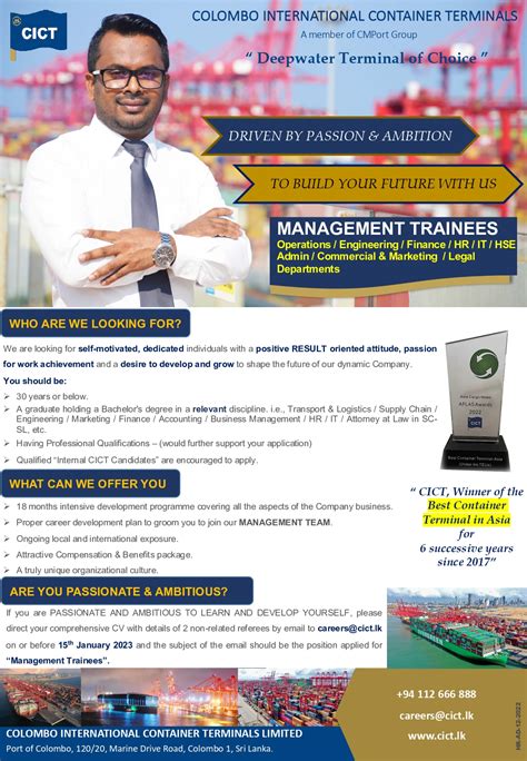 Management Trainee Vacancies 2023 CICT Terminal Careers Colombo