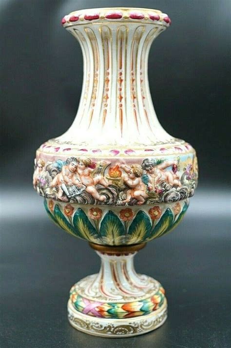 19th C Rare Antique Capodimonte Cherub Urn Centerpiece Porcelain Italy