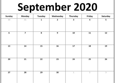 Free Printable Calendar Of September 2020 Calendar Printables Free