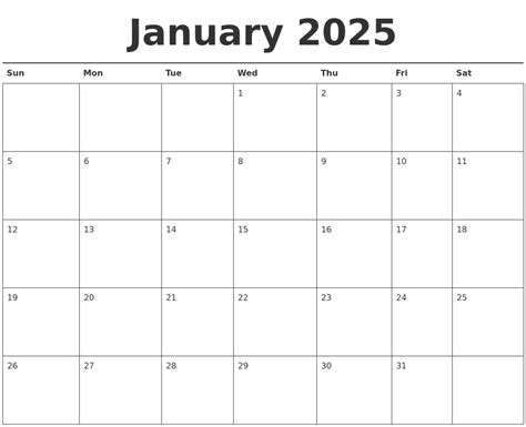 January 2025 Calendar Printable