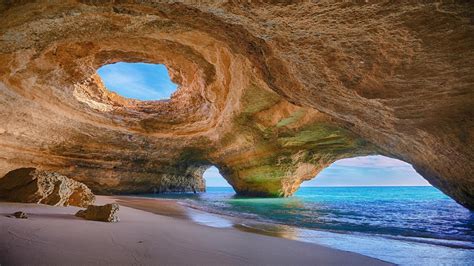 Benagil Sea Cave Near Algarve Portugal Hd Wallpaper Backiee