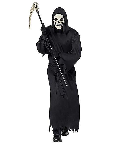 Grim Reaper Halloween Costume With Glowing Red Eyes For Kids Scythe