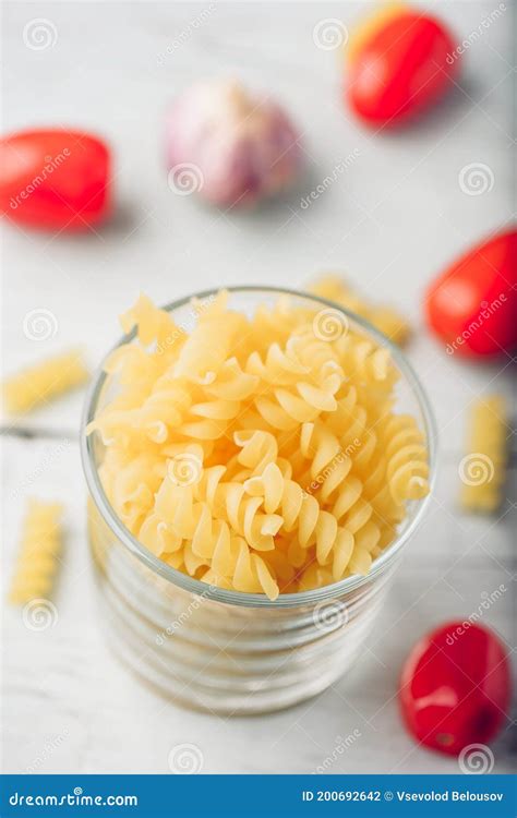 Italian Fusilli Pasta In Glass Bowl Stock Photo Image Of Italian