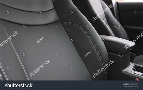 Luxurious Car Interior Black Leather Seats Stock Photo 1439204621