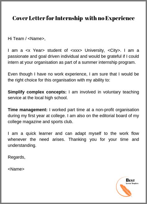 Internship Cover Letter Template Format Sample And Example