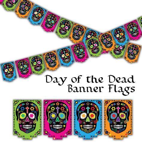 Día De Los Muertos Day Of The Dead Skull Banner Printable Etsy Etsy