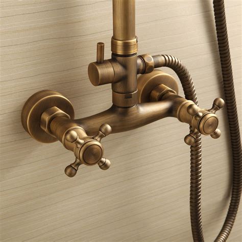 Classic Exposed Antique Brass Two Handle Round Rainshower Shower