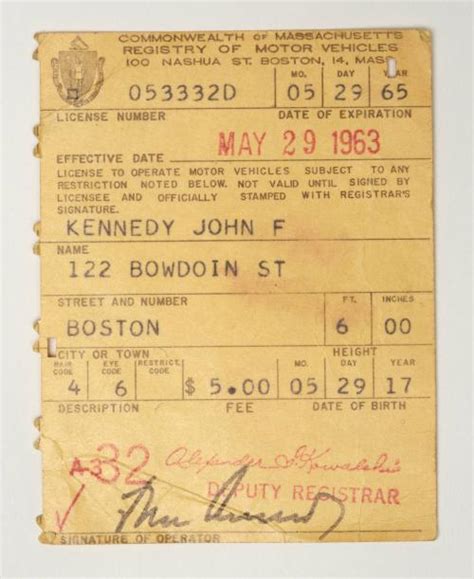 John F Kennedys Massachusetts Drivers License All Artifacts The