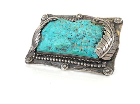 Lot Vintage Native American Sterling Silver And Turquoise Belt Buckle