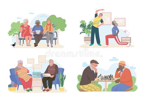 Senior People At Home Doing Different Activities Stock Vector