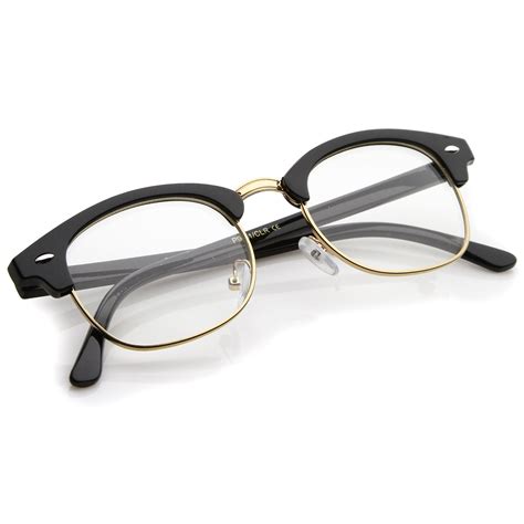 Retro Horn Rimmed Metal Nose Bridge Clear Lens Half Frame Eyeglasses 4 Sunglassla