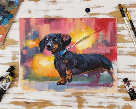 Original Dachshund Dog Acrylic Painting Colorful Pet Etsy In 2020