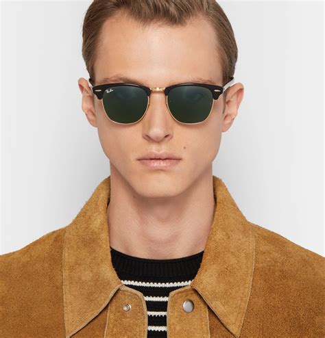 Ray Ban Clubmaster Square Frame Acetate And Gold Tone Sunglasses For