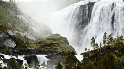 Wallpaper Spectacular Waterfall Small Sami Fishing Village Norway
