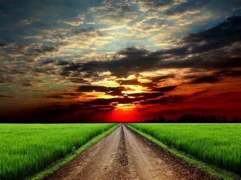 Wallpapers Roads Fields Sunrises And Sunsets Sky Clouds Nature Free