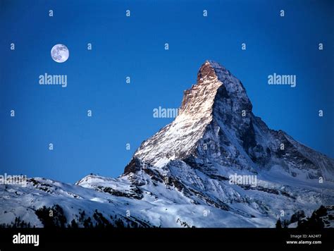 Matterhorn Under A Full Moon From Zermatt Switzerland Stock Photo Alamy