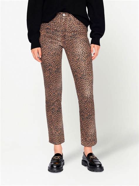 frame le sylvie coated leopard print jeans in black lyst