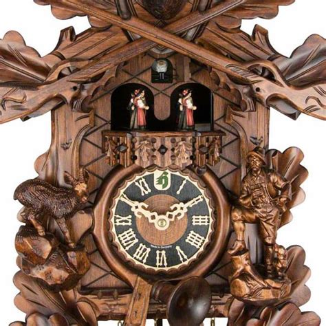Carved 8 Day Hunting Style Musical Cuckoo Clock Stag Head Ibex Hunte