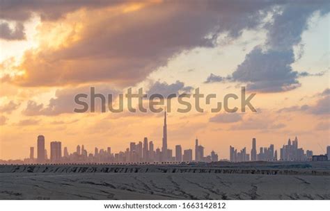 Dubai Downtown Skyline Desert Sand United Stock Photo 1663142812