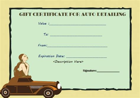Printable Auto Detail T Certificate Template