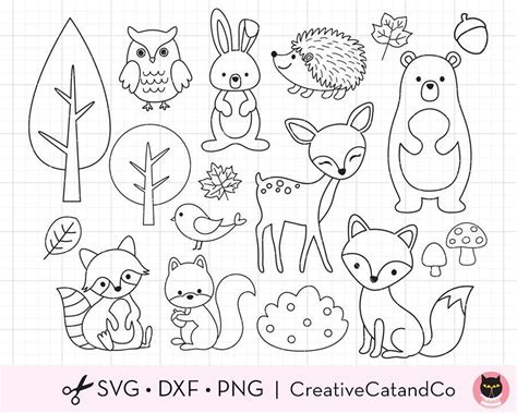 Outline Woodland Animals For Coloring Svg Files Creativecatandco
