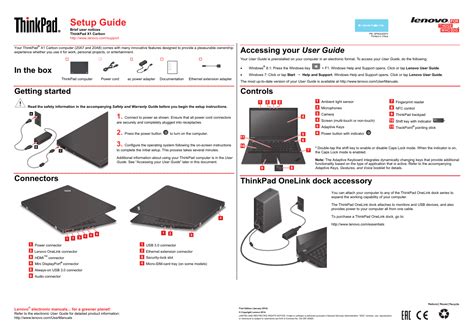 Lenovo Thinkpad X1 Carbon Type 20a7 20a8 User Manual 2 Pages