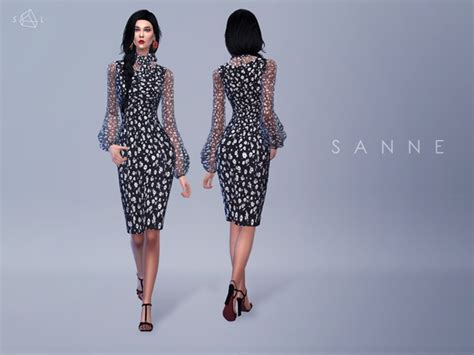 The Sims Resource Tie Neck Daisy Print Dress Sanne By Starlord • Sims