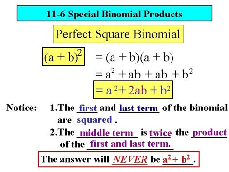 11 6 Special Binomial Products Perfect Square Binomial