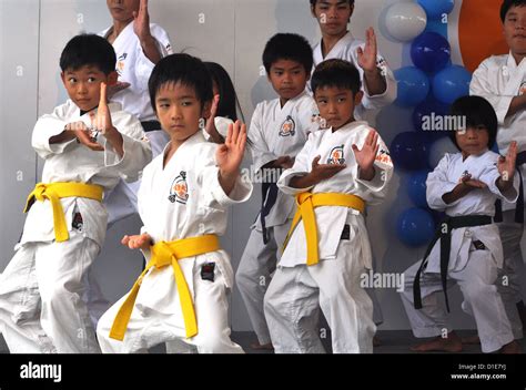 Naha Okinawa Japan Children At A Karate Show Stock Photo Alamy