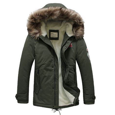 2018 Army Green Thick Warm Mens Winter Parka With Fur Hood Slim Fit ...