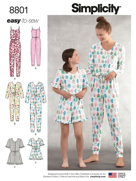 Simplicity Womens And Childrens Onesie Sewing Pattern 8801 Onesie