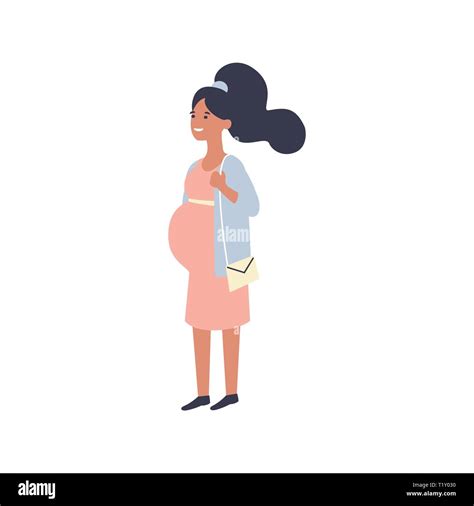 Young Beautiful Pregnant Woman Walking Pregnancy Vector Illustration
