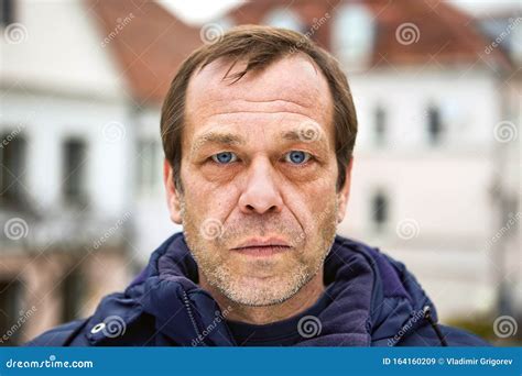 Frowning Face Of A Middle Aged Caucasian Man Close Up Stock Image